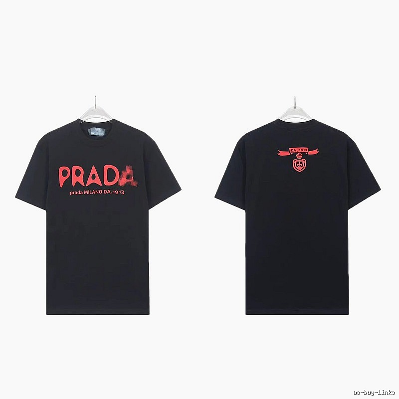 Prada Letter Print Trendy Cool Style Black Short-sleeve T-shirt