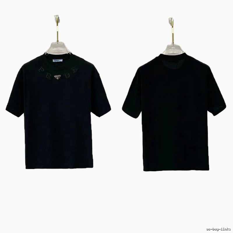 Prada Triangle Logo Minimalist Style Black Short-sleeve T-shirt