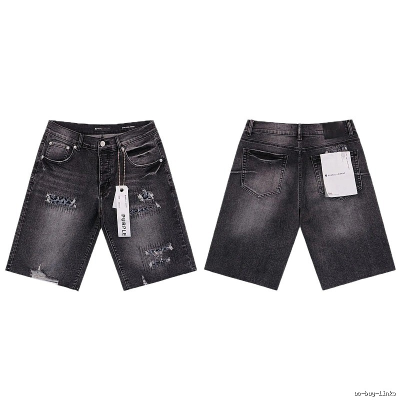 PurpleGodspeed High Street Ripped Black Gray Denim Shorts