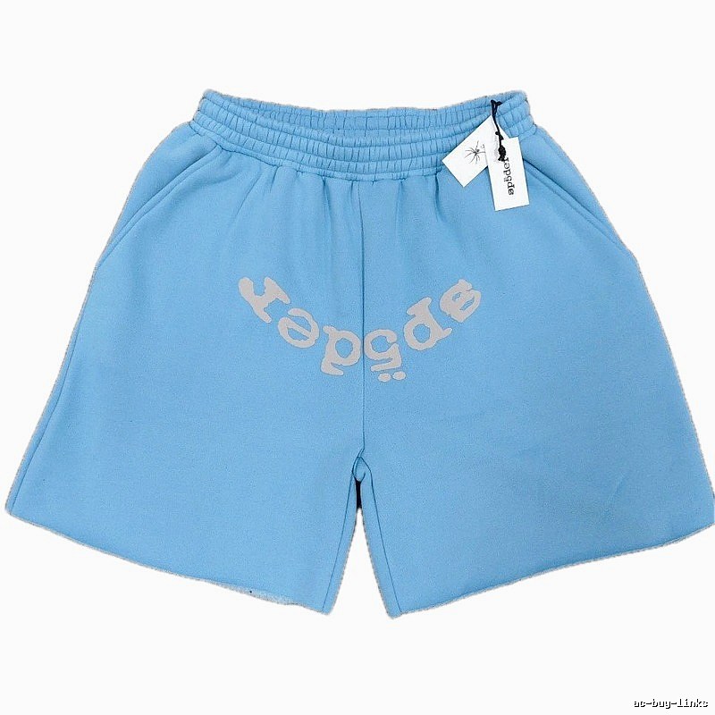 Sp5der Foam Print Street Style Light Blue Shorts