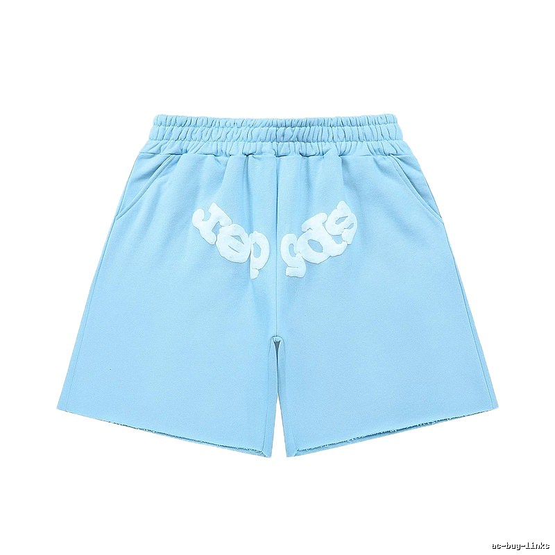 Sp5der letter-style light blue shorts