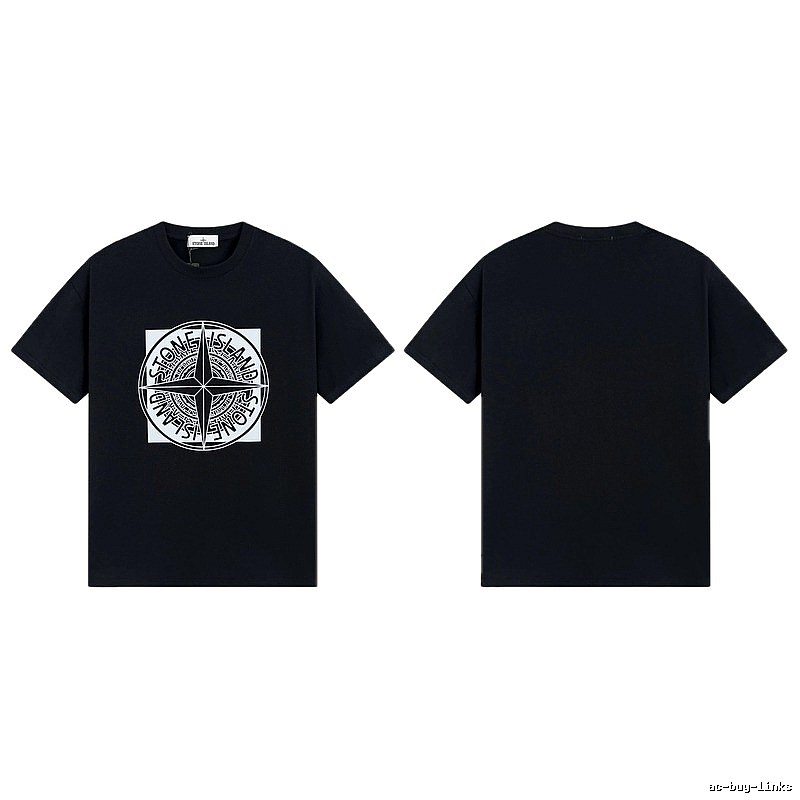 Stone Island Compass Print Street Style Black T-Shirt