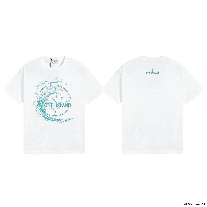 Stone Island Compass Print Street Style White T-Shirt
