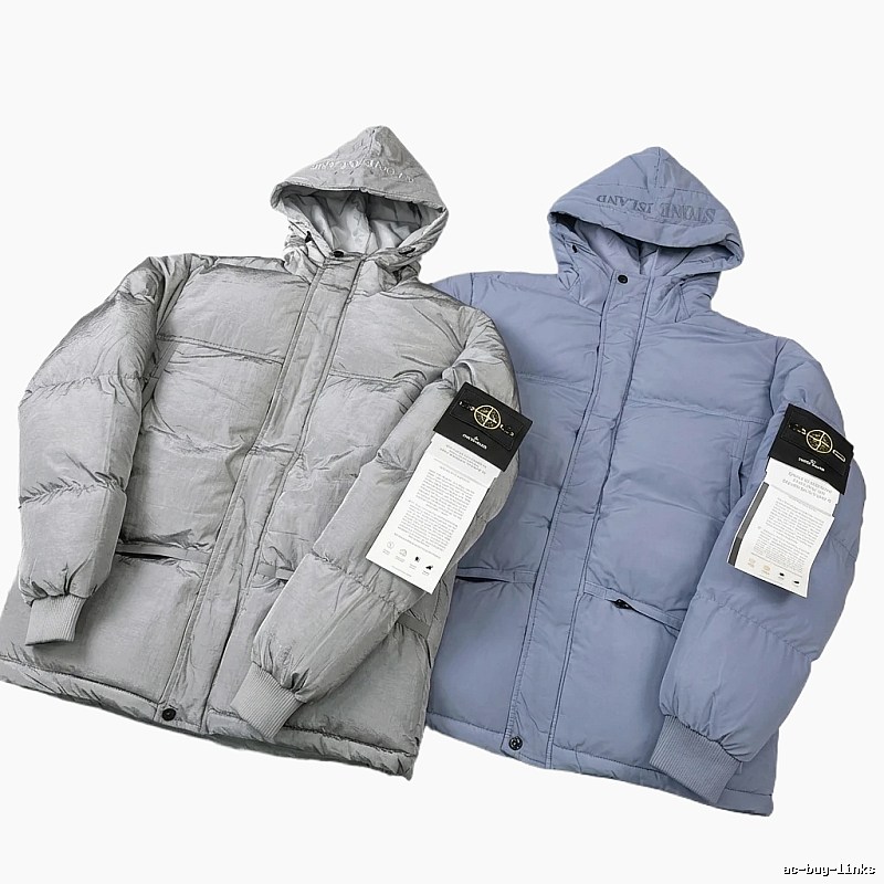 Stone Island hooded minimalist grey-blue down jacket