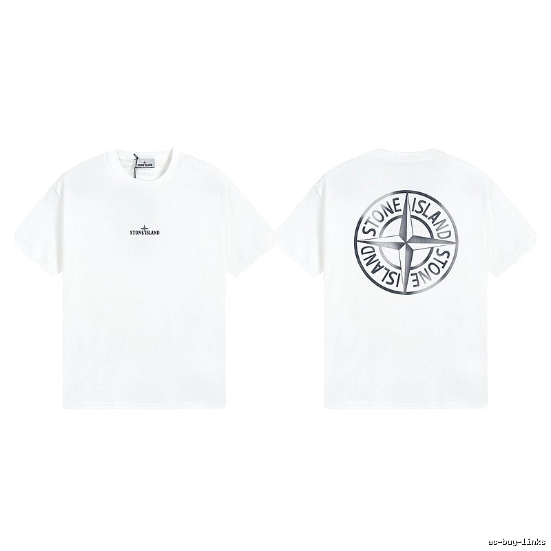 Stone Island Large Compass Print Street Style White T-Shirt
