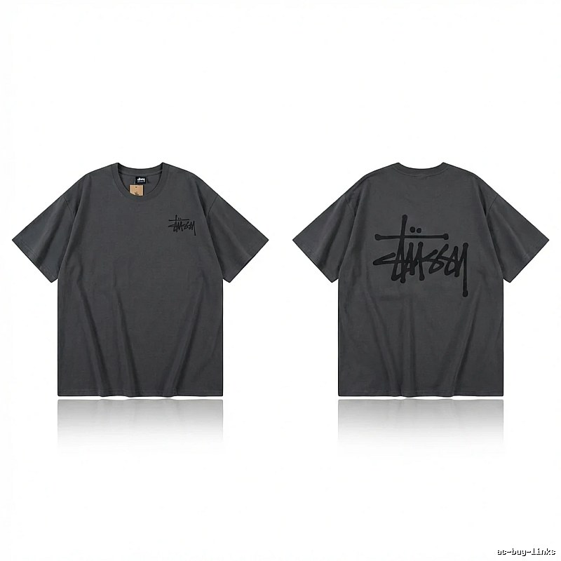 Stussy basic style simple style dark gray T-shirt