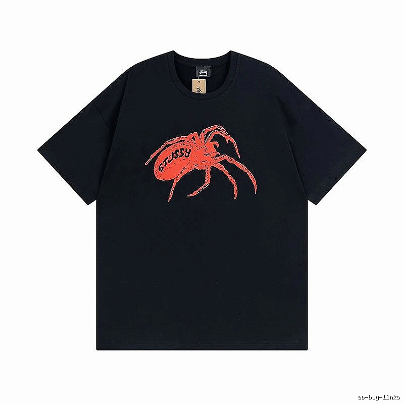 Stussy Black Spider Graphic T-Shirt Travel Styling Logo