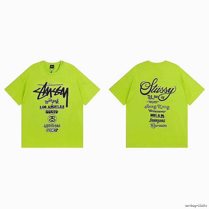 Stussy Fluorescent Green Spider Graphic T-Shirt Soft Neutral Logo
