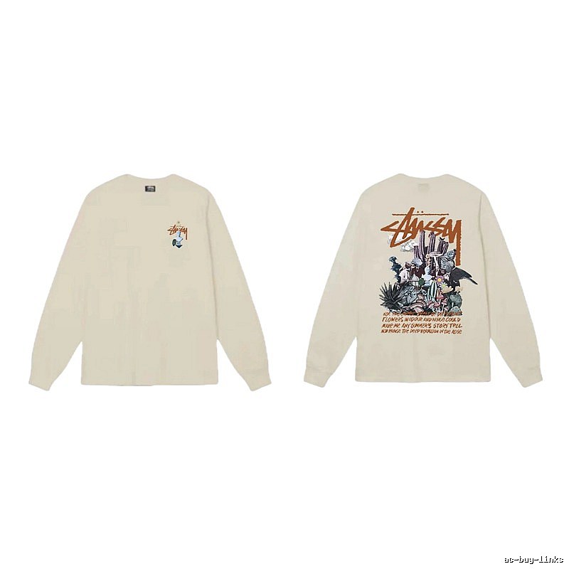 Stussy Print Retro Style Long-Sleeve (Off-White)