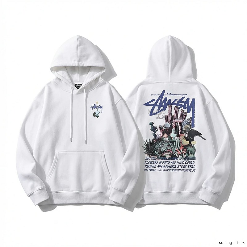 Stussy-printed trendy white hoodie