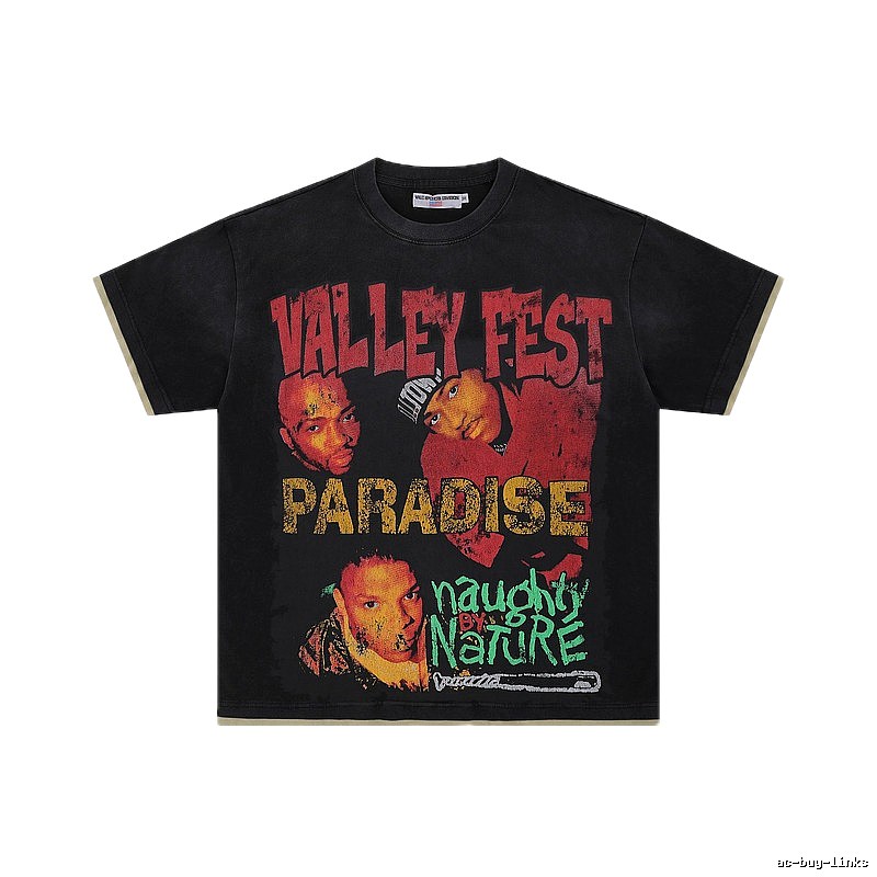 Valley Fest Hip-hop Vintage Distressed Black T-Shirt