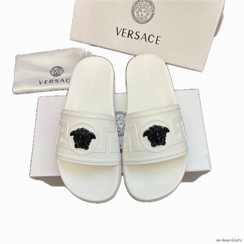 Versace Medusa Trendy Luxury Style White Slide Sandals