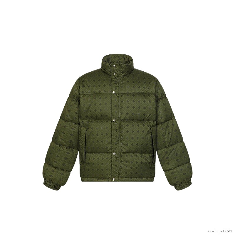 Vintage-style down jacket with Chrome Hearts print